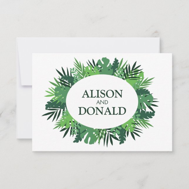 Summer floral palm tree leaves personalized invitation (Front)