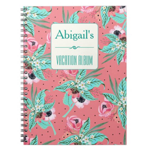Summer Floral Pattern Coral Personalized Notebook