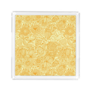 Summer floral pattern in warm colors acrylic tray