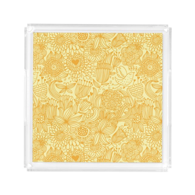 Summer floral pattern in warm colors acrylic tray (Front)