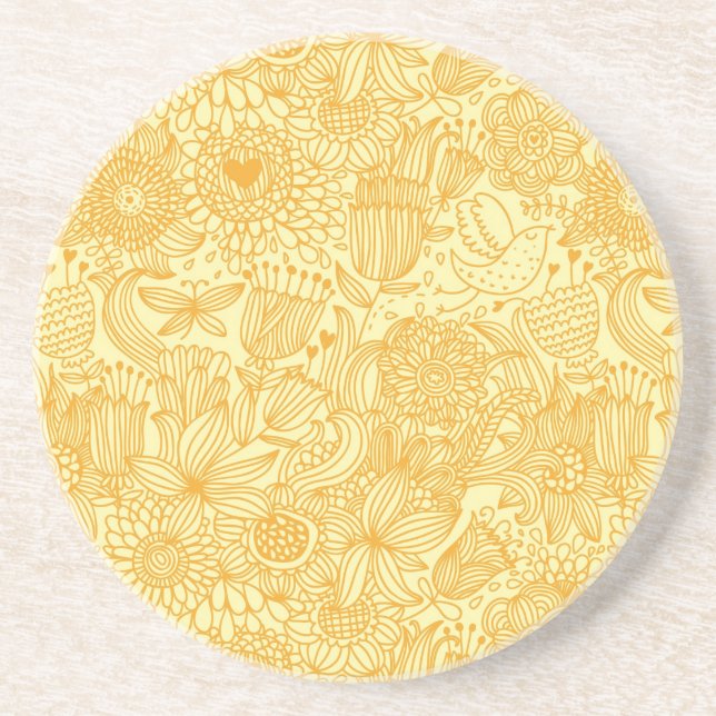 Summer floral pattern in warm colors coaster (Front)