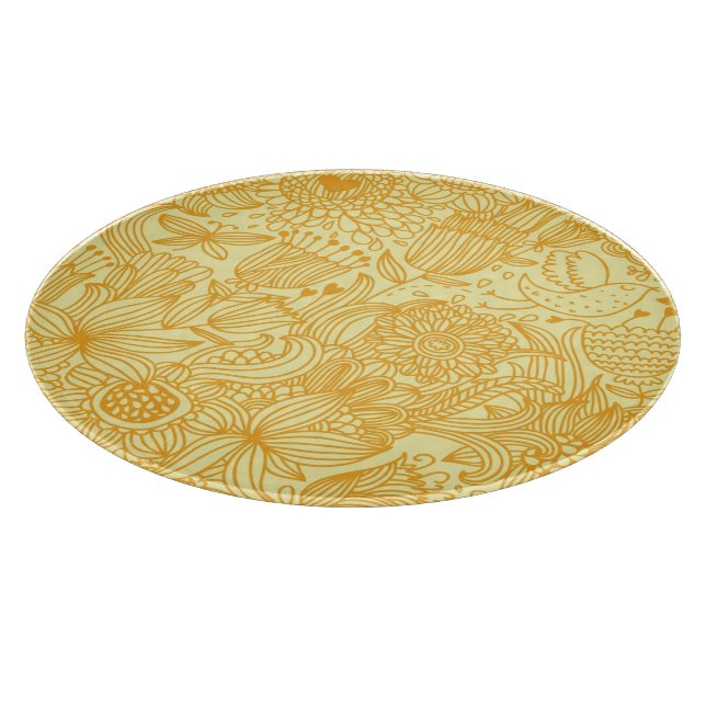 Summer floral pattern in warm colors cutting board (Corner)