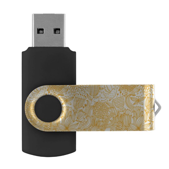 Summer floral pattern in warm colors flash drive (Opened)