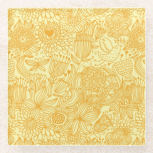 Summer floral pattern in warm colors glass coaster