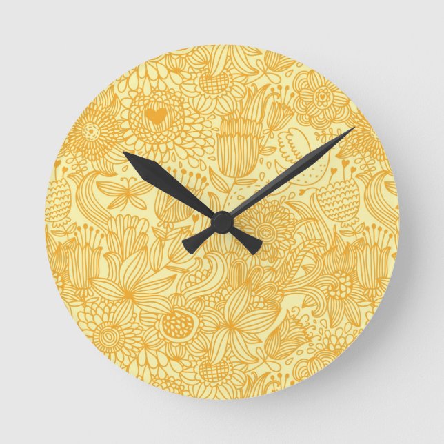 Summer floral pattern in warm colors round clock (Front)