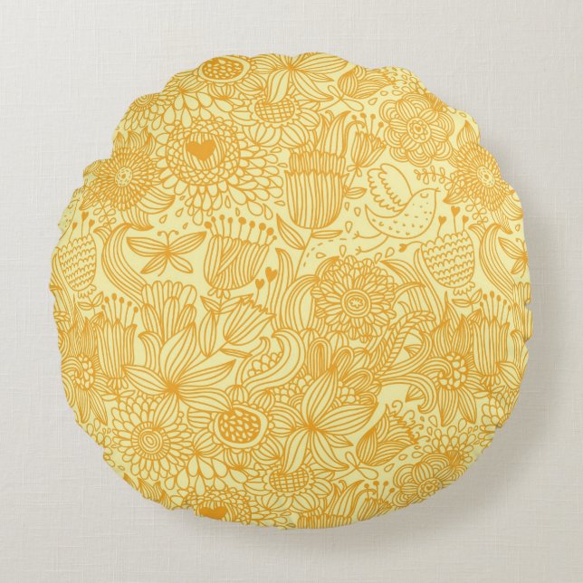 Summer floral pattern in warm colors round pillow (Front)