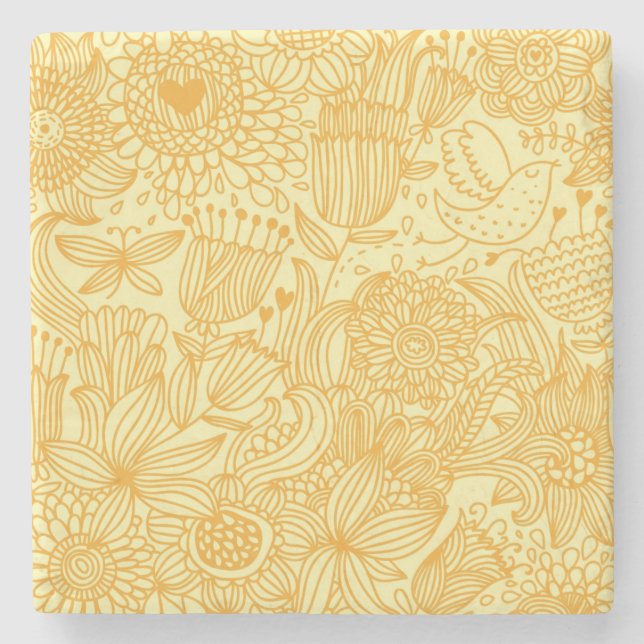 Summer floral pattern in warm colors stone coaster (Front)