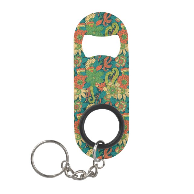 Summer floral pattern keychain bottle opener (Front)