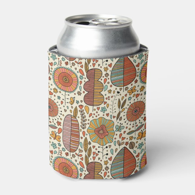 Summer floral pattern made of leaves can cooler (Can Front)