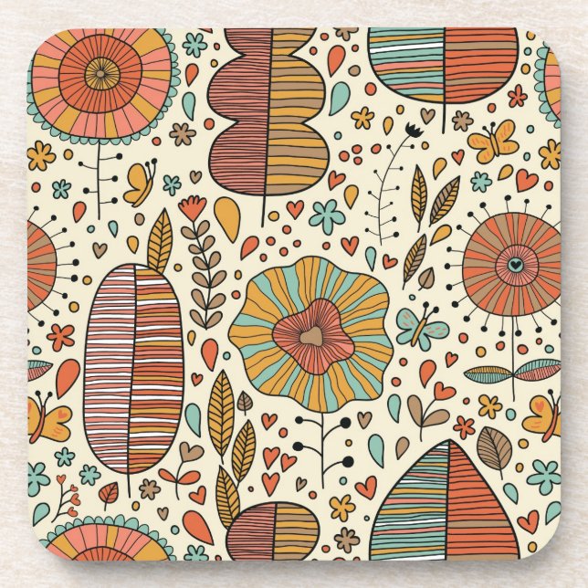 Summer floral pattern made of leaves coaster (Front)