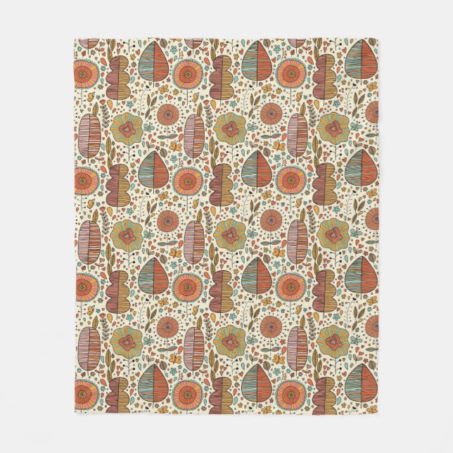 Summer floral pattern made of leaves fleece blanket (Front)