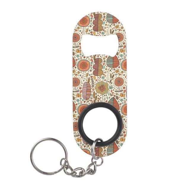Summer floral pattern made of leaves keychain bottle opener (Front)