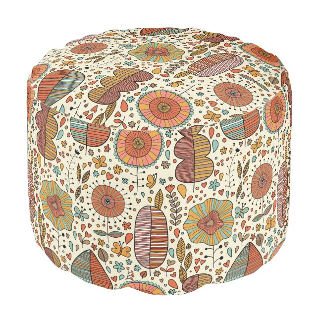 Summer floral pattern made of leaves pouf (Angled Front)