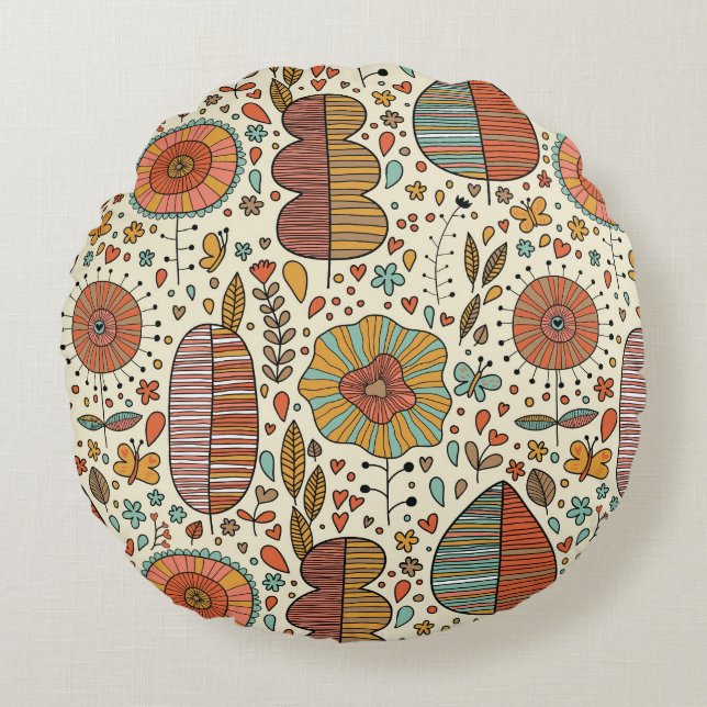 Summer floral pattern made of leaves round pillow (Front)