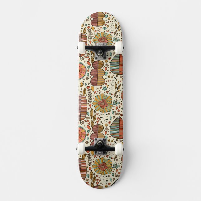 Summer floral pattern made of leaves skateboard deck (Front)