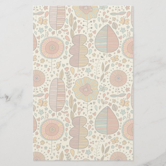 Summer floral pattern made of leaves stationery (Front)