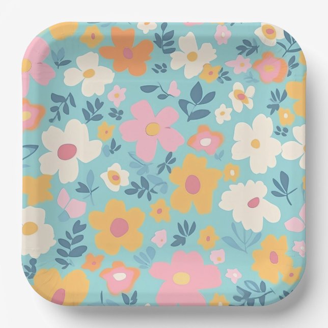 Summer Floral Pattern Paper Plates (Front)