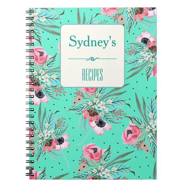 Summer Floral Pattern TEAL Personalized Notebook