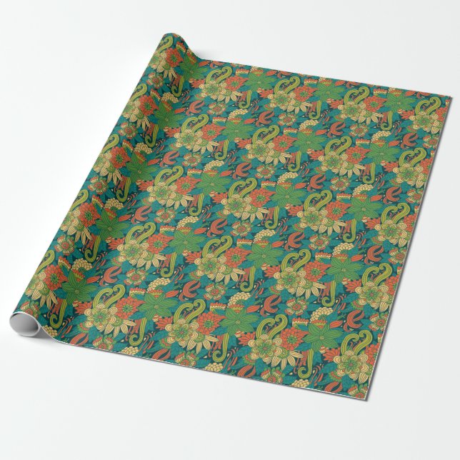 Summer floral pattern wrapping paper (Unrolled)