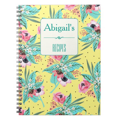 Summer Floral Pattern Yellow Personalized Notebook