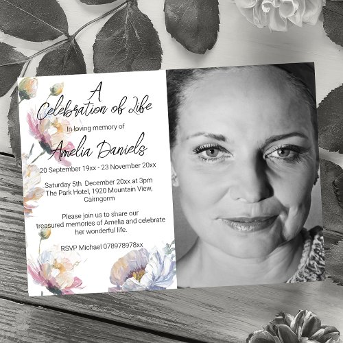 Summer Floral Photo Celebration of Life Card