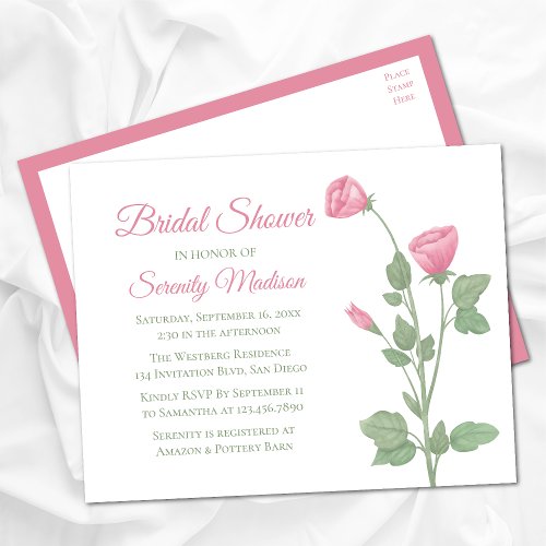 Summer Floral Pink Flowers Garden Bridal Shower  Invitation Postcard