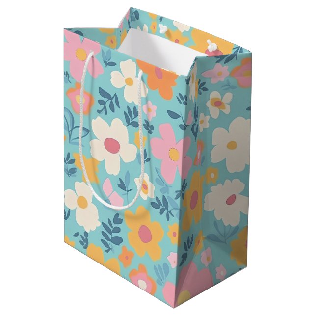 Summer Floral Print Medium Gift Bag (Back Angled)
