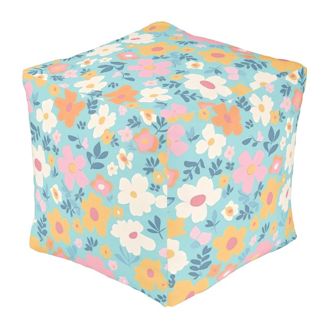 Summer Floral Print Pouf (Angled Back)