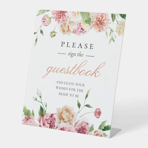 Summer Floral Romantic Bridal Shower Guestbook Pedestal Sign