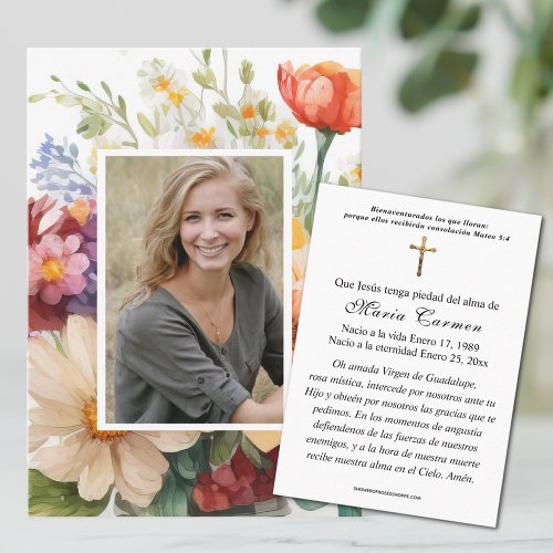 Summer  Floral Spanish Funeral Prayer  Place Card
