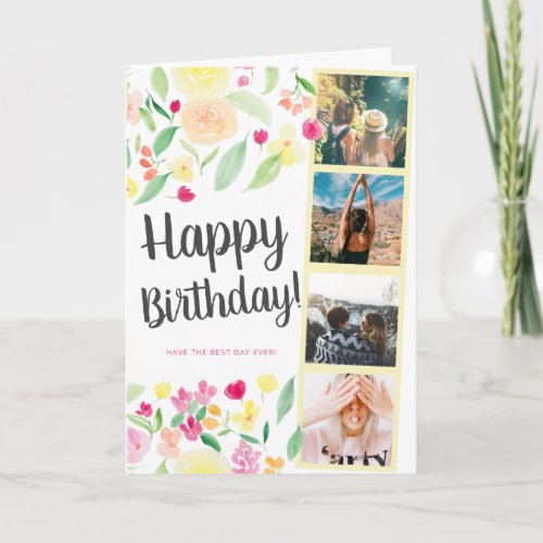 Summer floral watercolor 5 photo grid birthday card