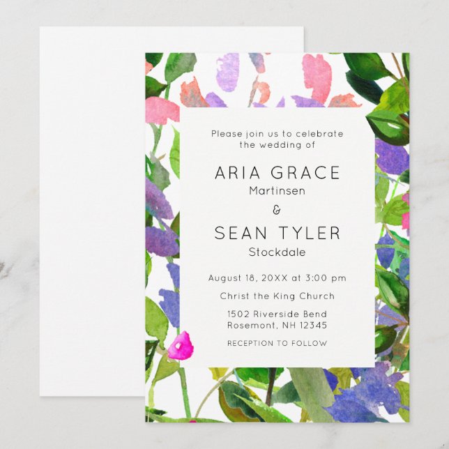 Summer Floral Watercolor Wedding Invitation (Front/Back)