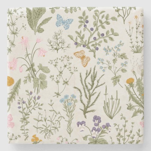 Summer Floral Wildflowers and Herbs Stone Coaster