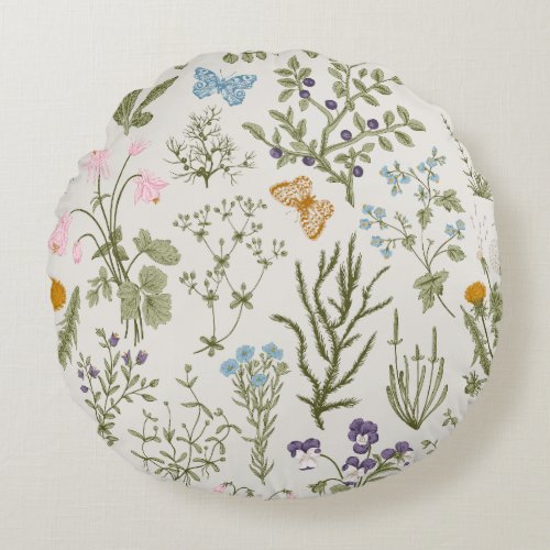 Summer Floral Wildflowers  Round Pillow
