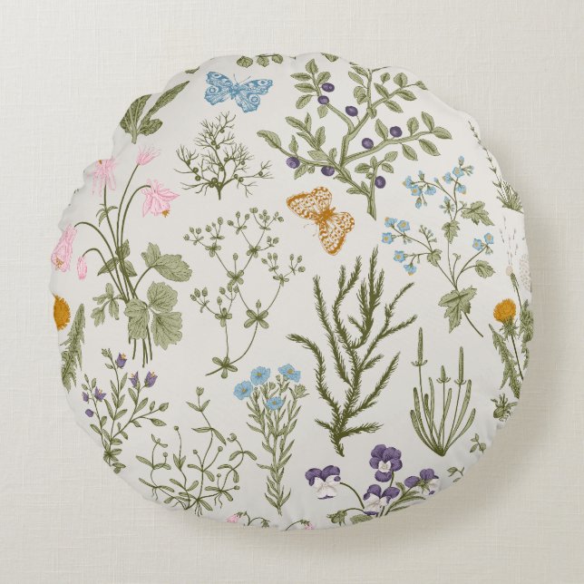 Summer Floral Wildflowers  Round Pillow (Front)
