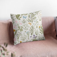 Summer Floral Wildflowers Throw Pillow