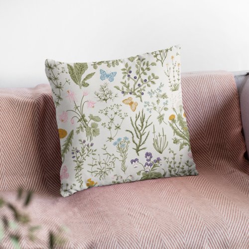 Summer Floral Wildflowers Throw Pillow
