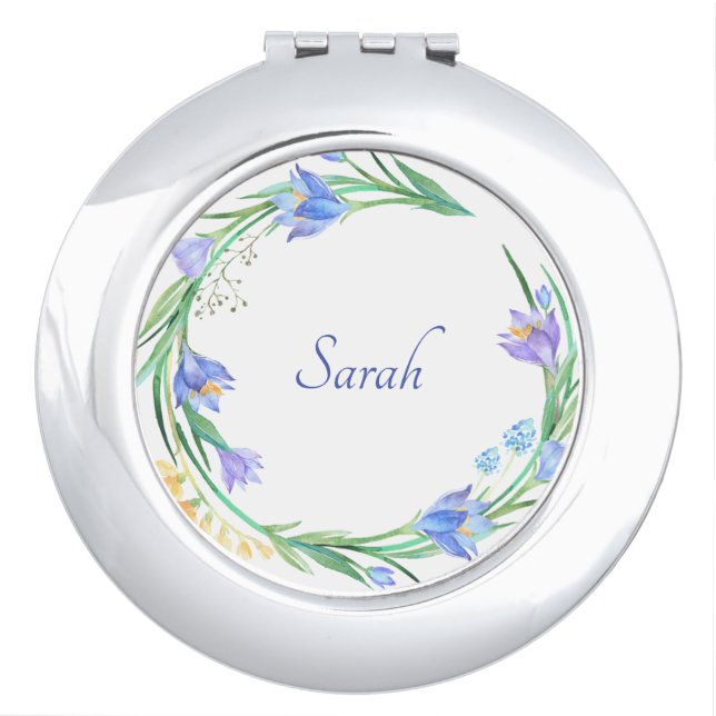 Summer Floral Wreath  Monogrammed compact mirror (Front)