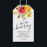 Summer Florals Sip Sip Hooray Bridal Shower Gift Tags<br><div class="desc">Bridal Shower favor tags for mini wine bottle featuring watercolor summer florals of bright red,  yellow and greenery.</div>