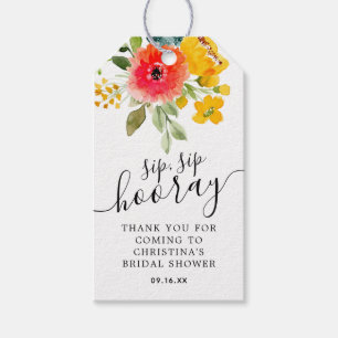Summer Florals Sip Sip Hooray Bridal Shower Gift Tags