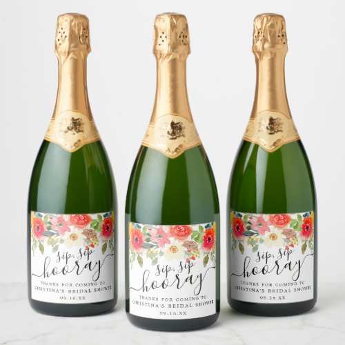 Summer Florals Sip Sip Hooray Bridal Shower Sparkling Wine Label