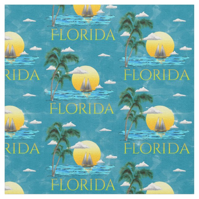 Summer Florida Sailboat Sunset Beach Coastal Fabric (Close Up)