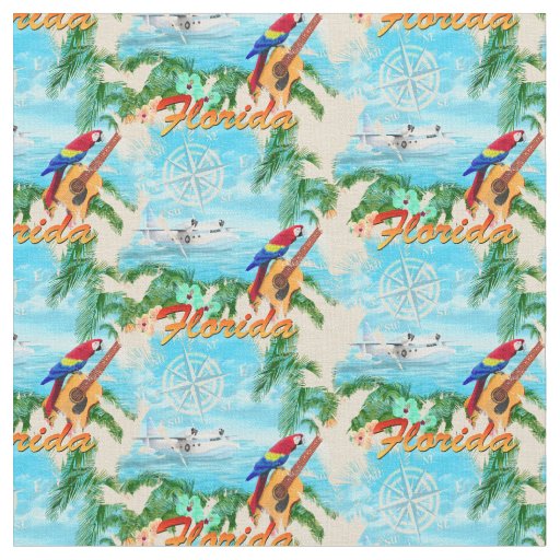 Summer Florida Seaplane Tropical Beach Coastal Fabric