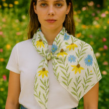 Summer Flower blooms blue yellow Chiffon Scarf