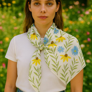 Summer Flower blooms blue yellow Chiffon Scarf
