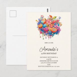 Summer Flower Bouquet Birthday Invitation Postcard