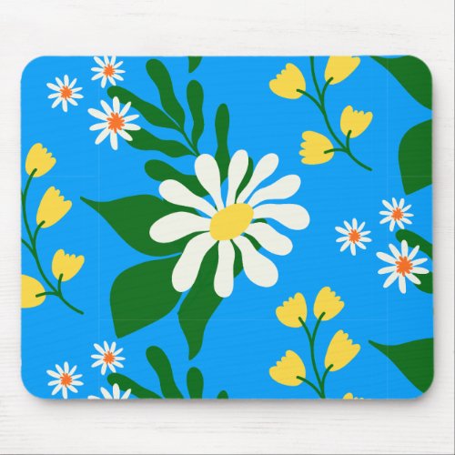 Summer Flower Bouquet on Blue Mouse Pad