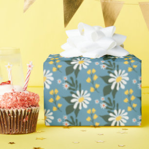 Summer Flower Bouquet on Blue Wrapping Paper