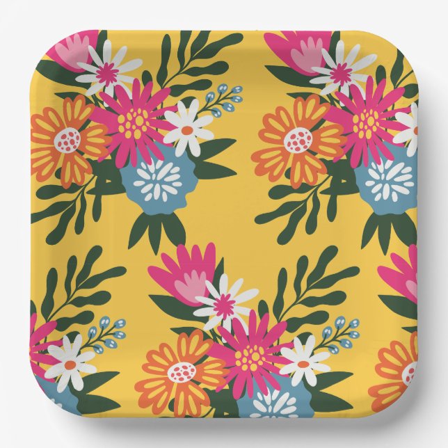 Summer Flower Bouquet on Gold Paper Plates (Front)