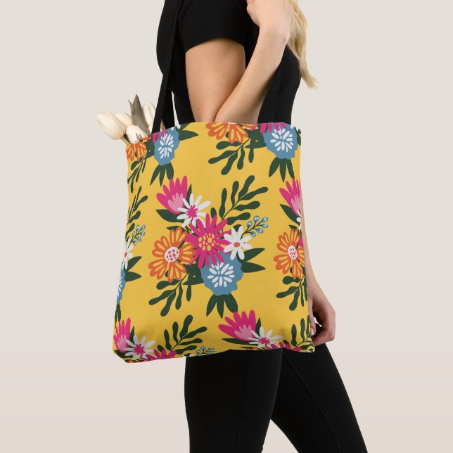 Summer Flower Bouquet on Gold Tote Bag (Close Up)